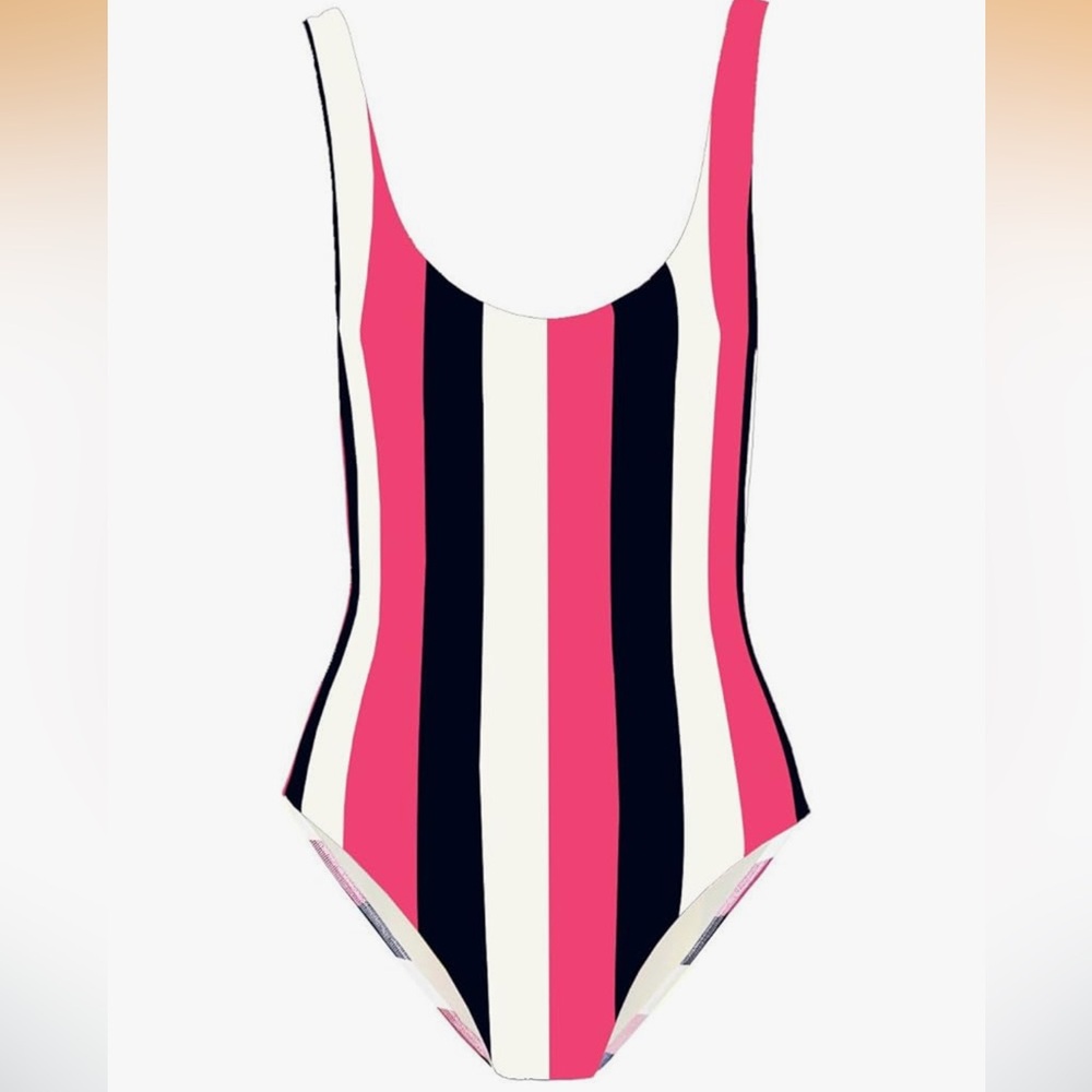 Striped Pink and Navy One Piece Swimsuit